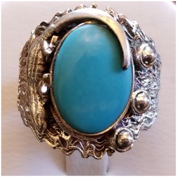 Genuin Sleeping Beauty Turquoise, Alligator Ring 8 - Picture 1 of 8